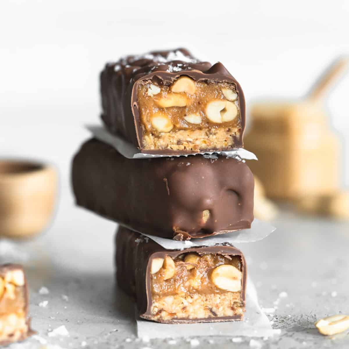 stack of homemade snickers bars