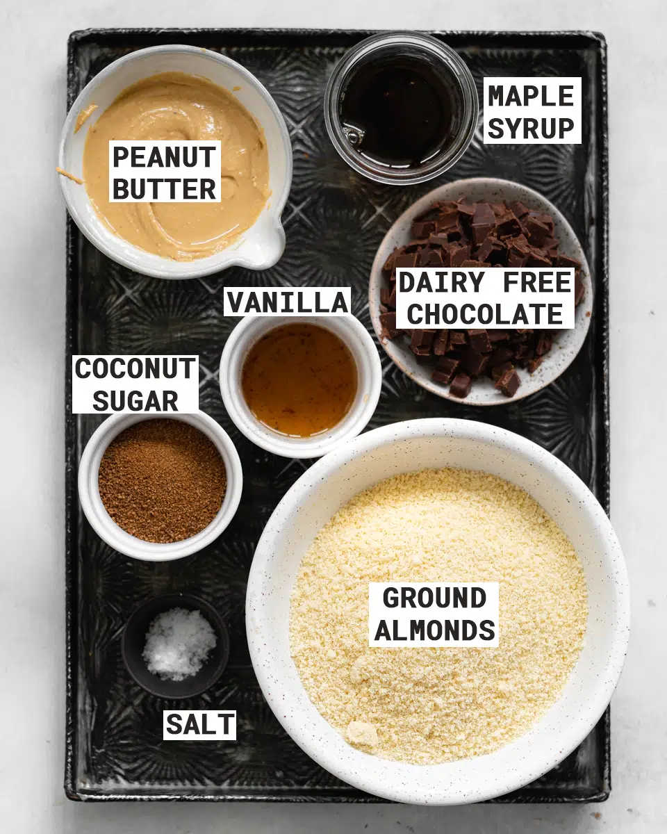 ingredients for vegan cookie dough peanut butter cups.