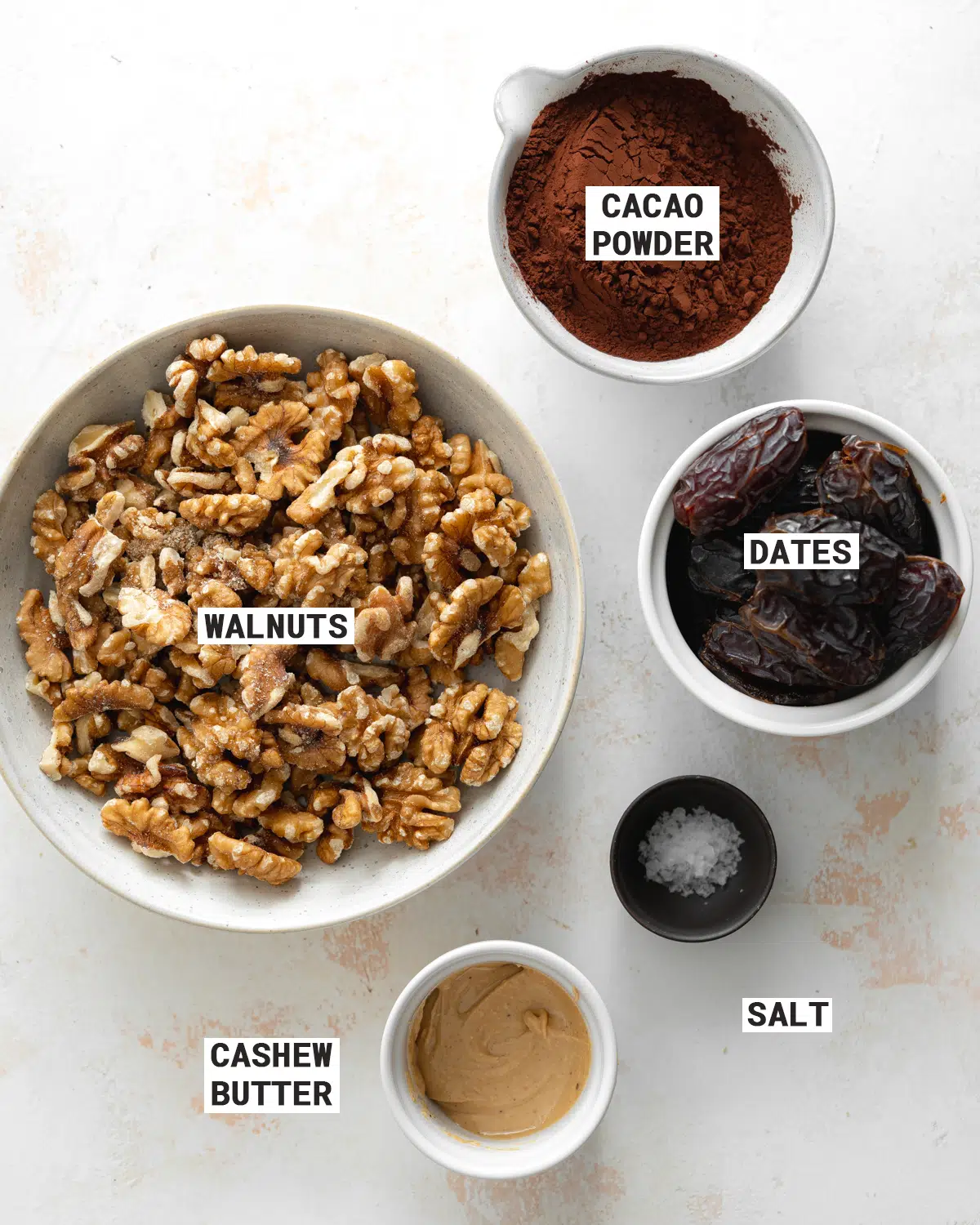 ingredients for vegan caramel brownies.