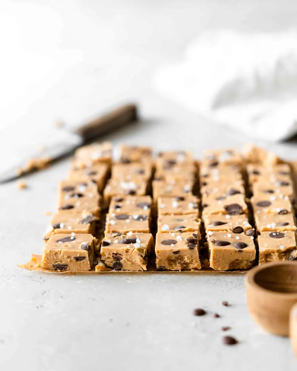vegan cookie dough fudge with chocolate chips.