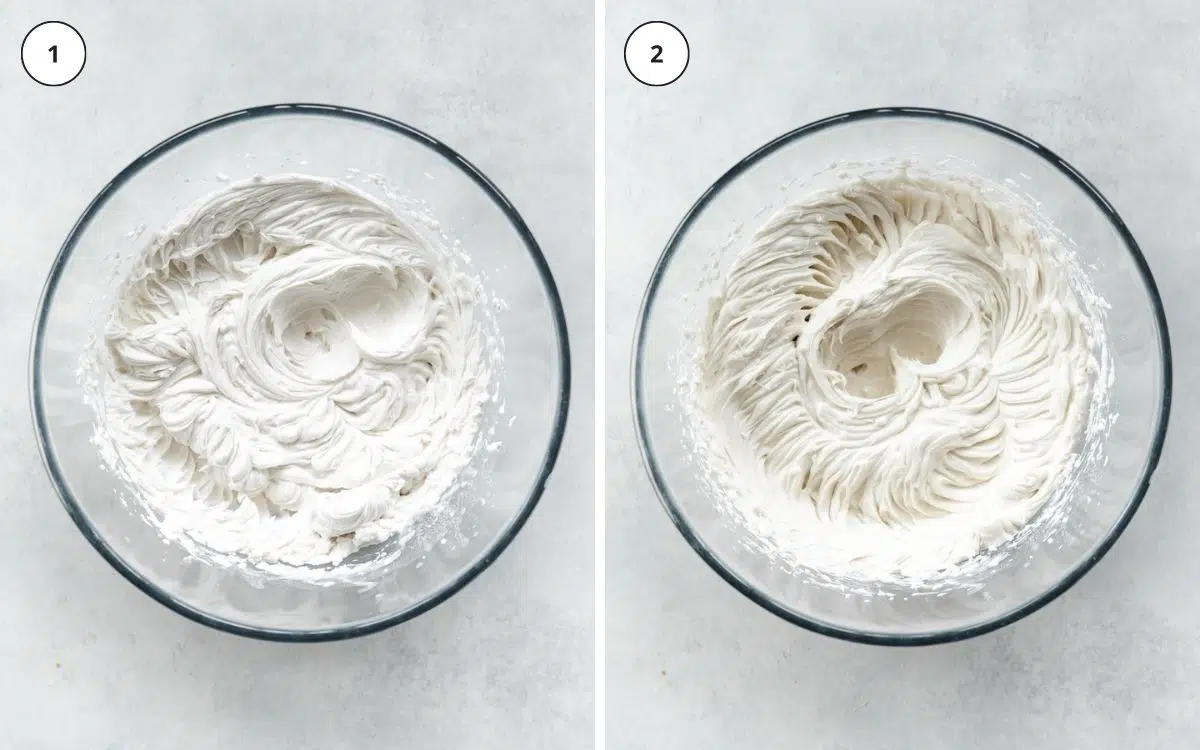 gallery showing bowl with whipped cream, and another with whipped condensed coconut milk.