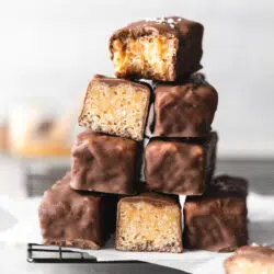 stack of homemade toffee crisp chocolate bars.