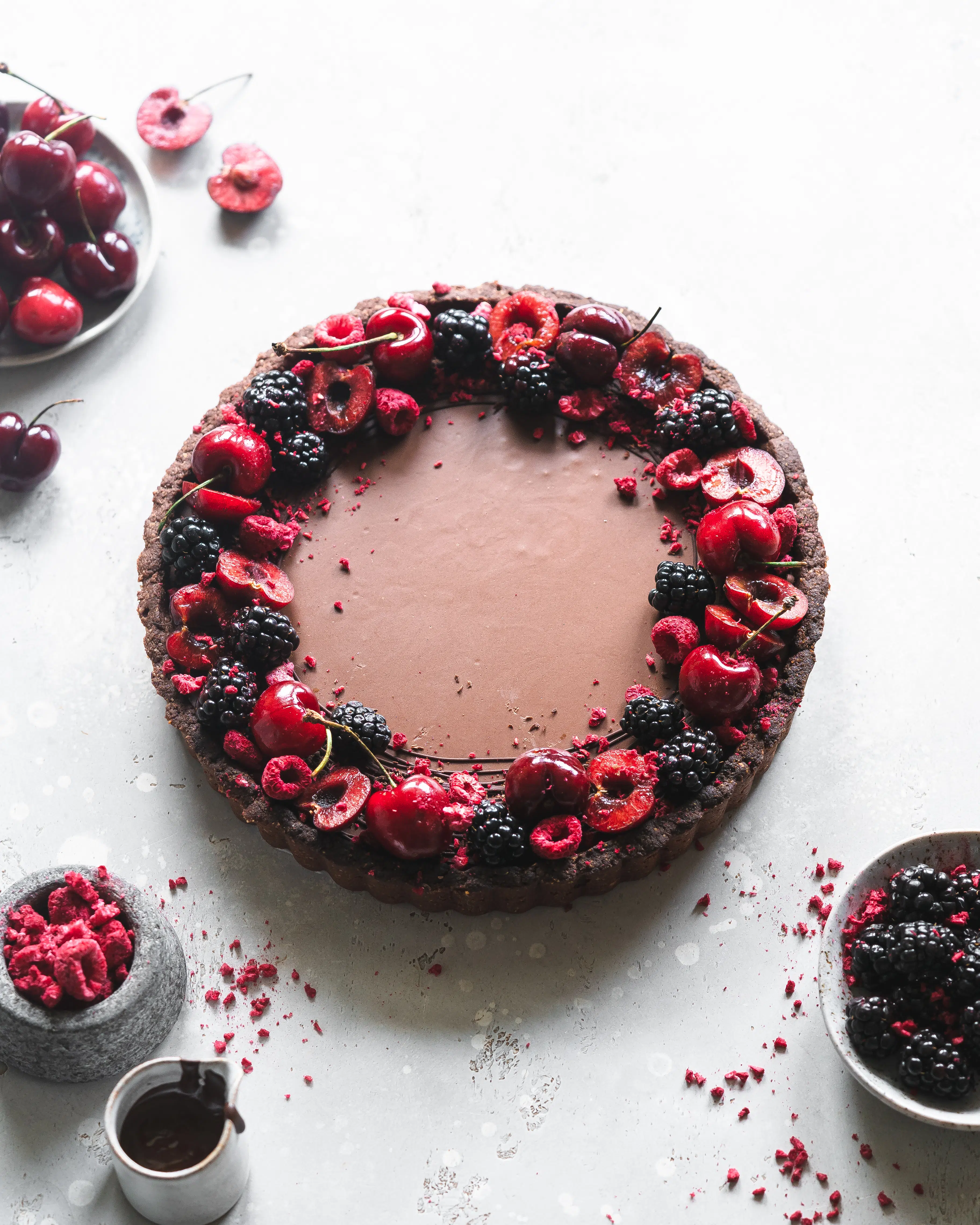 Forest fruits chocolate tart