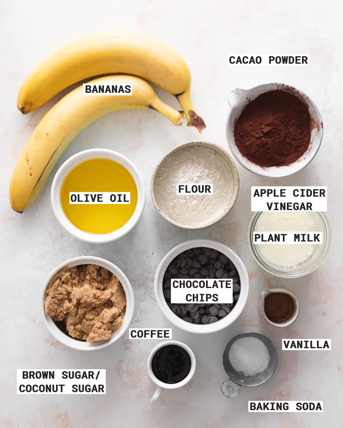 ingredients to make vegan banana bread.