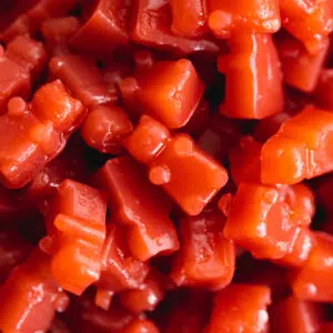 close up of strawberry gummy bears