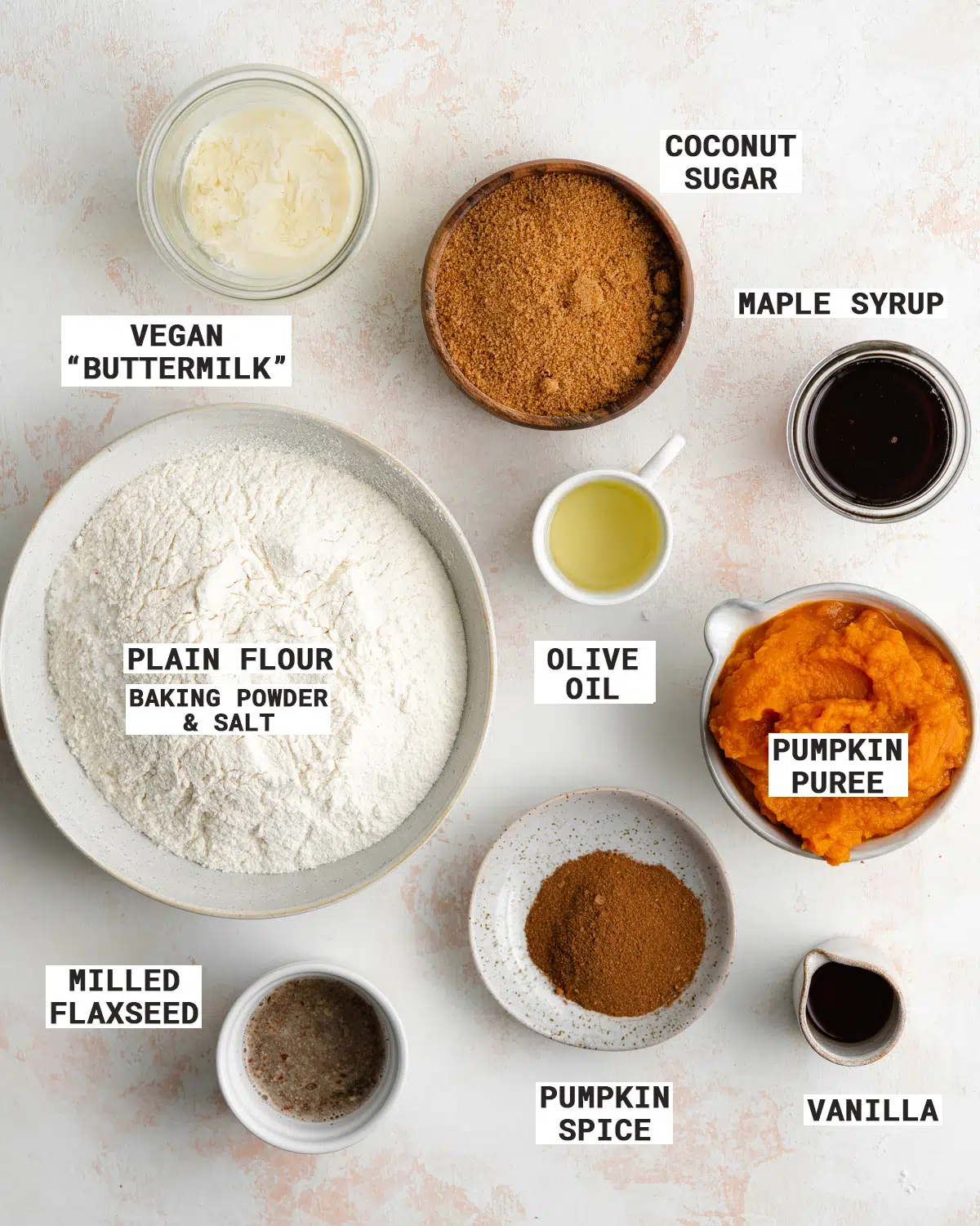 ingredients to make pumpkin spice muffins.
