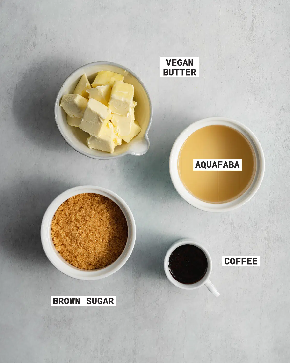 ingredients to make coffee swiss meringue buttercream.