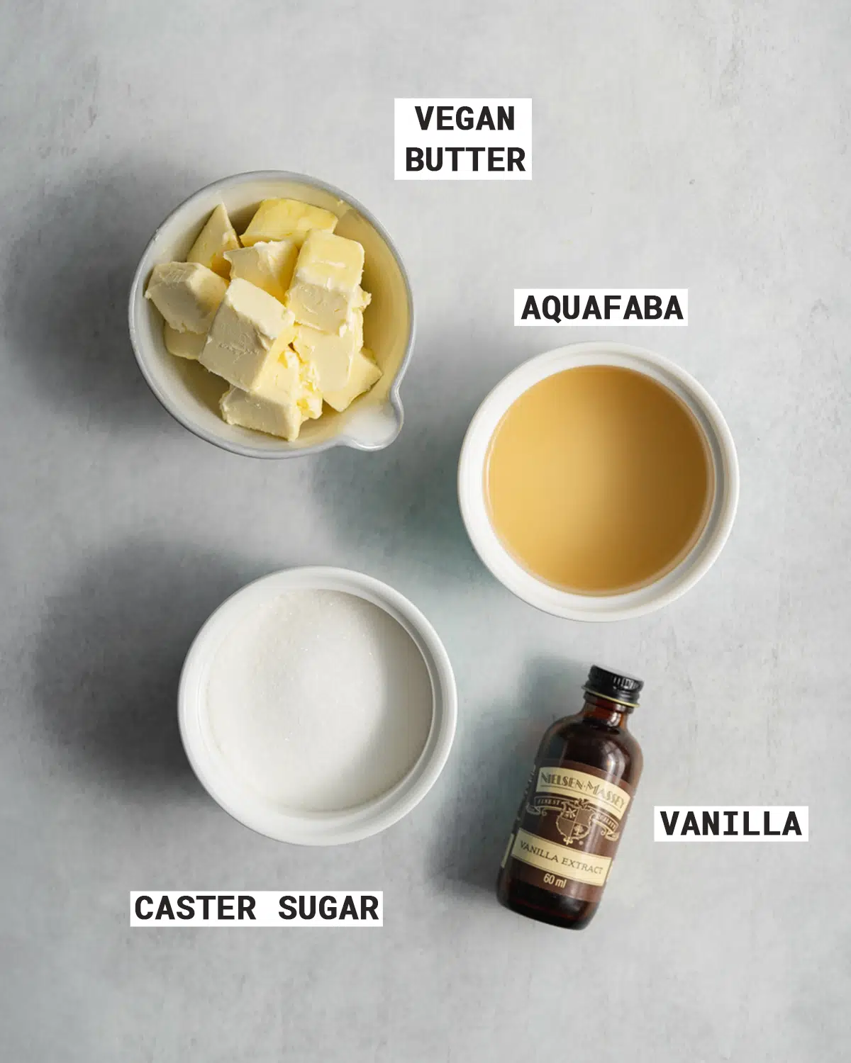 ingredients for eggless swiss meringue buttercream.