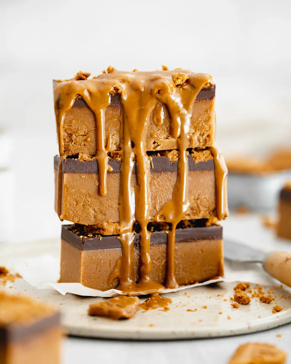 lotus biscoff fudge on a plate.