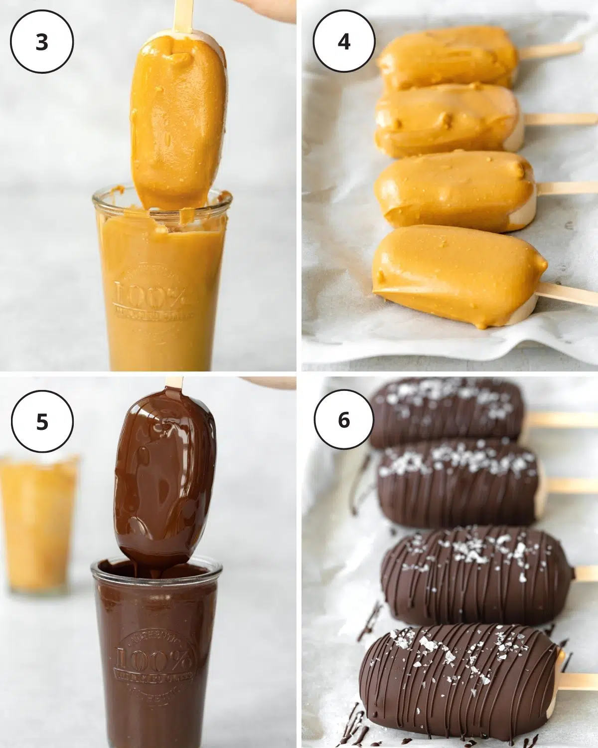 dipping ice cream bars in peanut butter and chocolate.