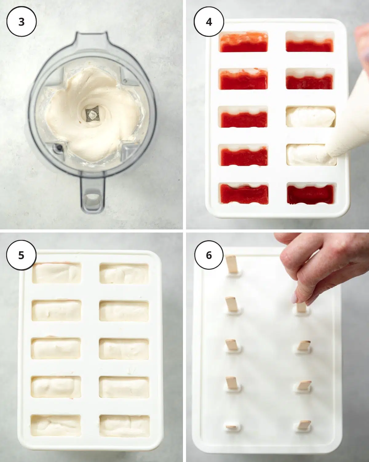 filling popsicles molds with coconut yogurt.