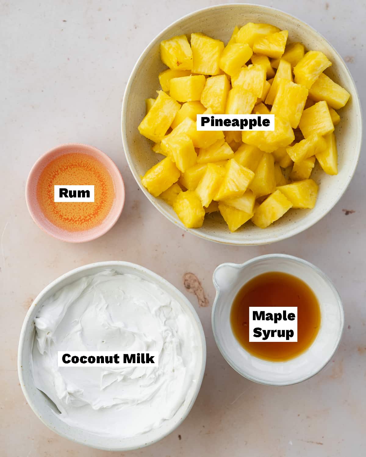 ingredients for pineapple coconut popsicles measured out.