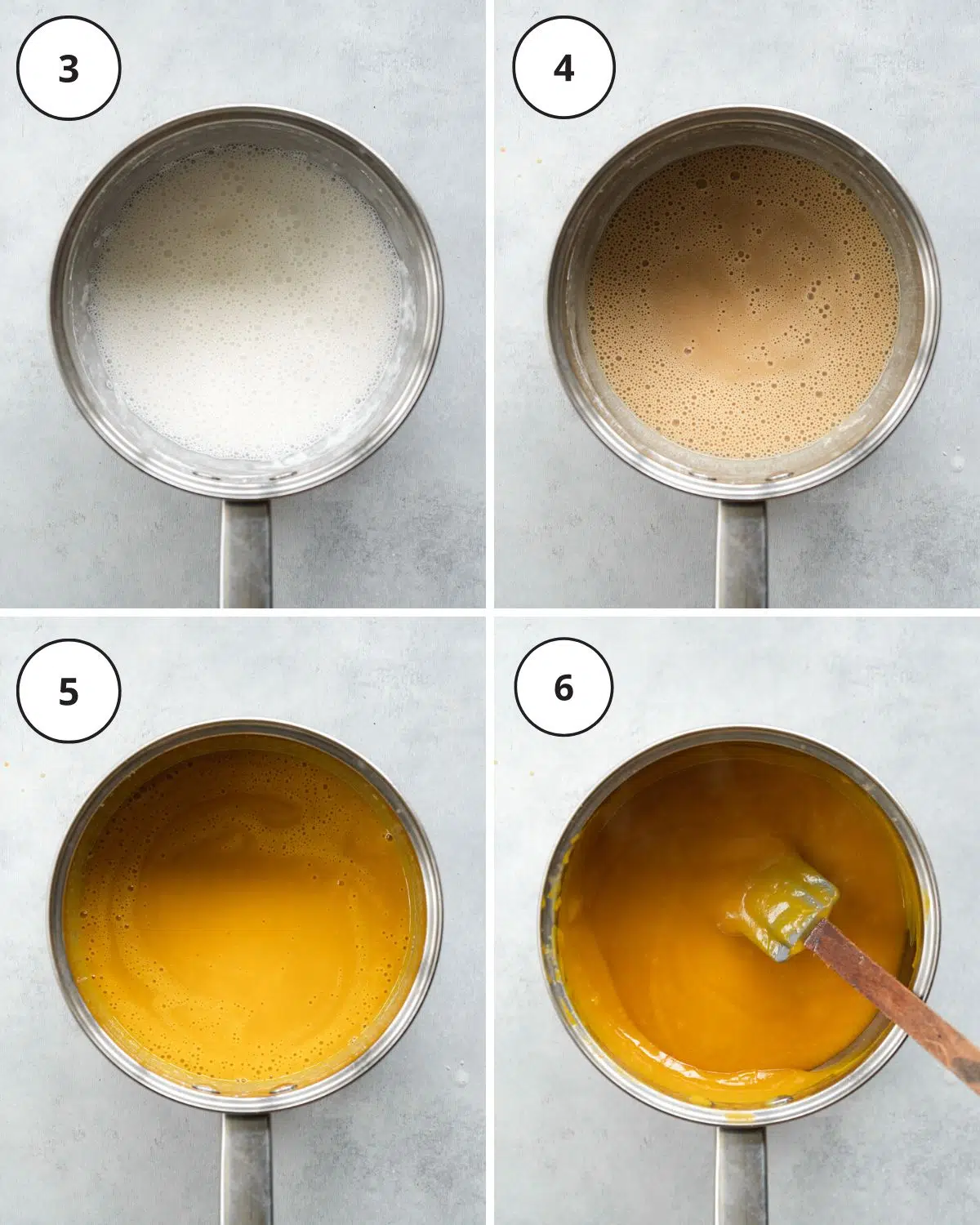 making mango tart filling in a saucepan.