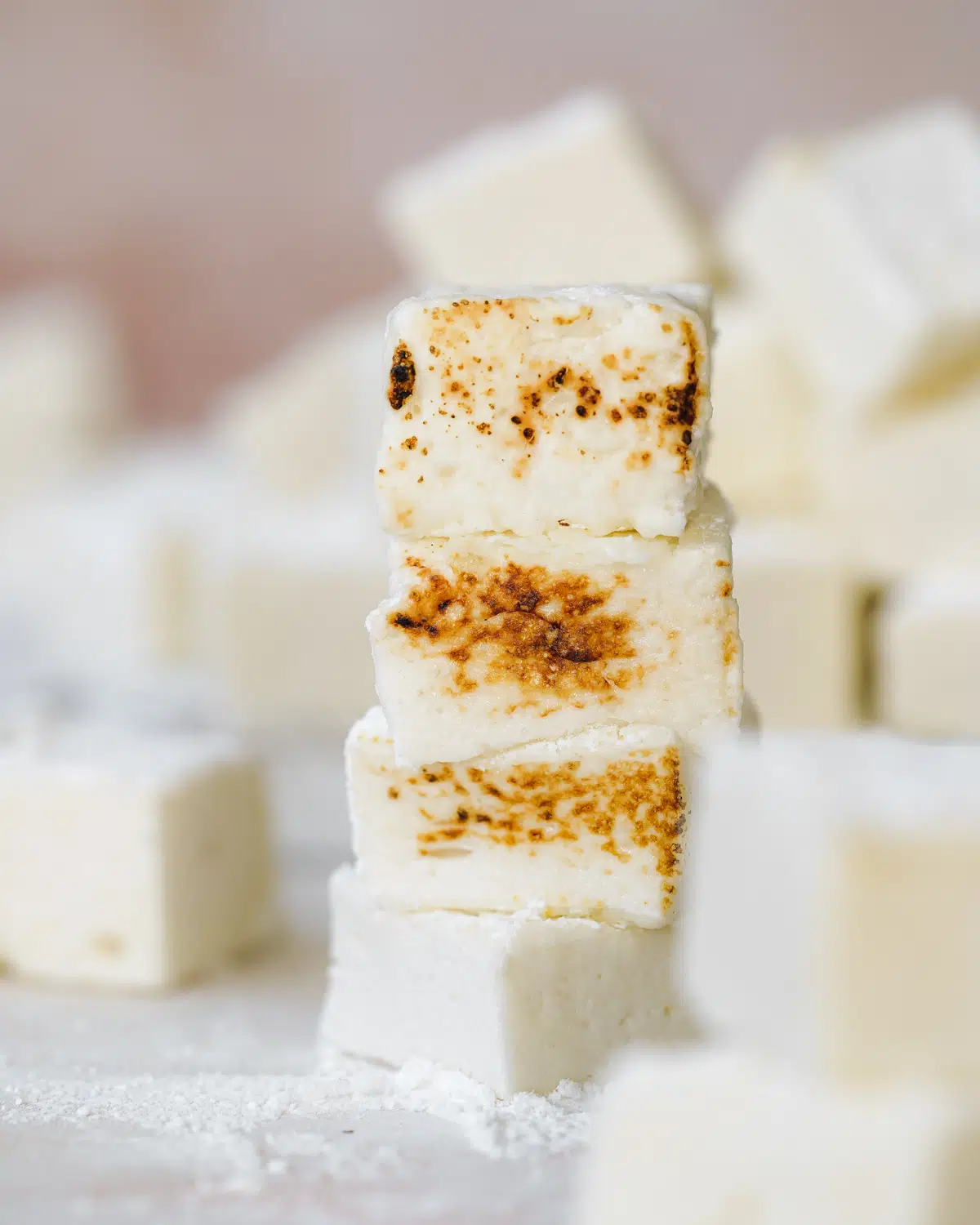 stack of vegan toasted marshmallows.