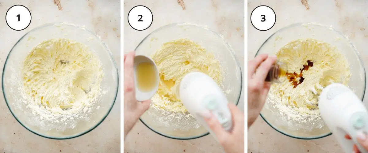 cream together butter and sugar with a whisk.