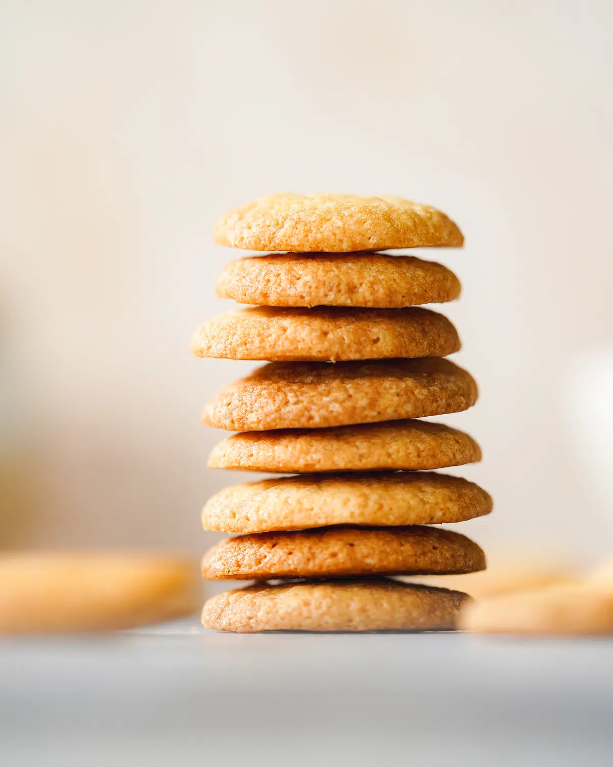 a stack of vegan vanilla wafer cookies.