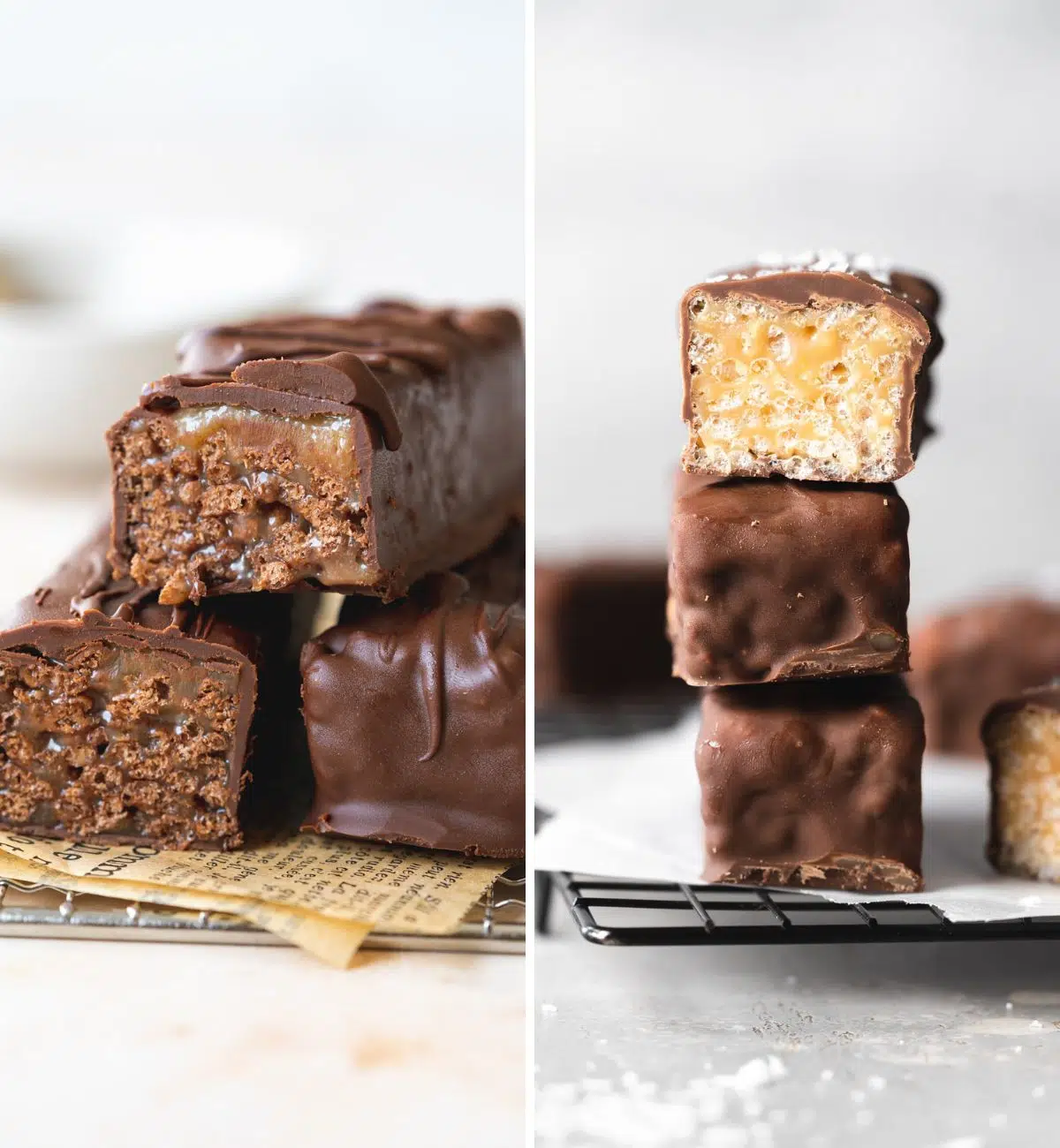 toffee crisp bars with coco cereal and rice krispy cereal, and coated in chocolate.