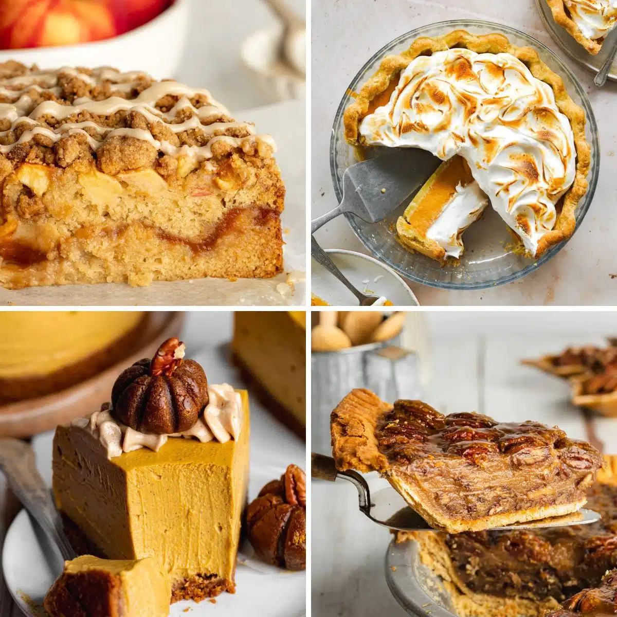 collage of vegan desserts for thanksgiving.