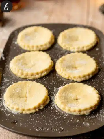 mince pies with sugar coating before baking.