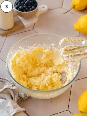 Vegan lemon cookie dough after adding the wet ingredients to the creamed sugar.