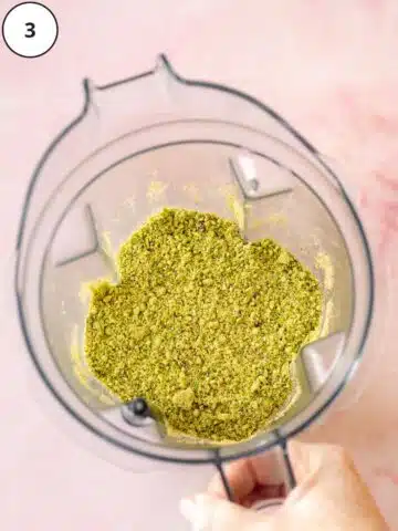 ground pistachios in a blender jug.