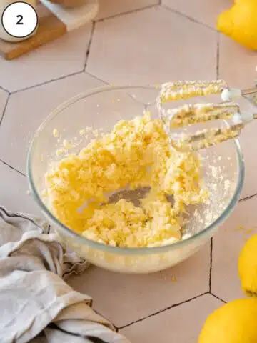 Lemon sugar and butter creamed together with an electric mixer.