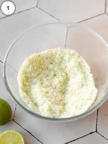 Lime zest and sugar after rubbing together with fingers.