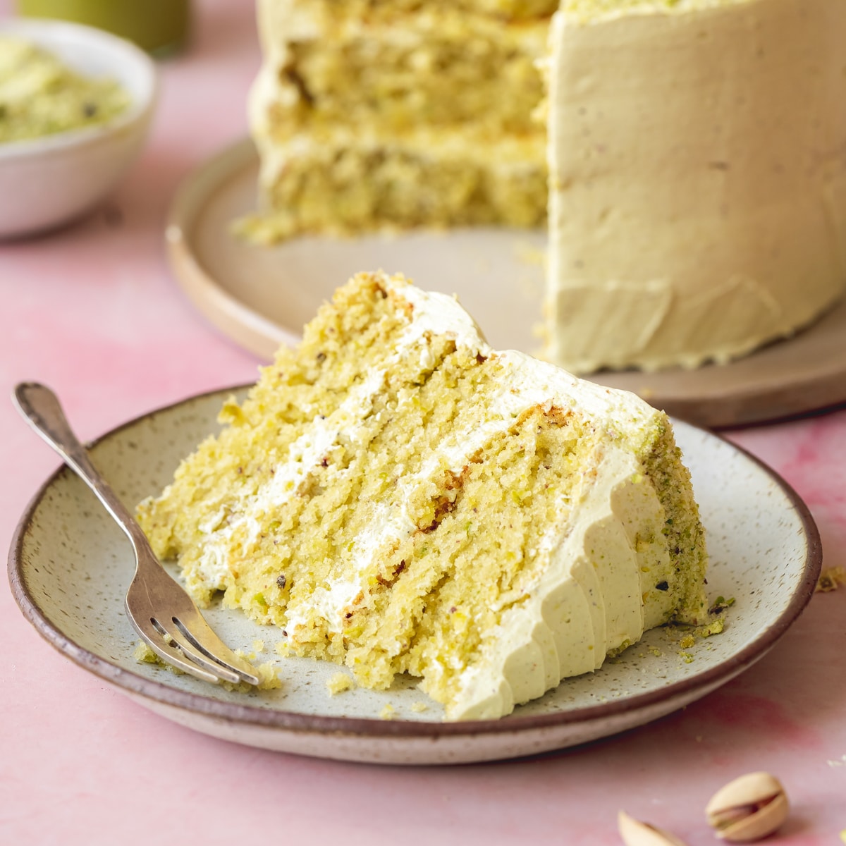 Pistachio Cake with White Chocolate Frosting - Simply Whisked