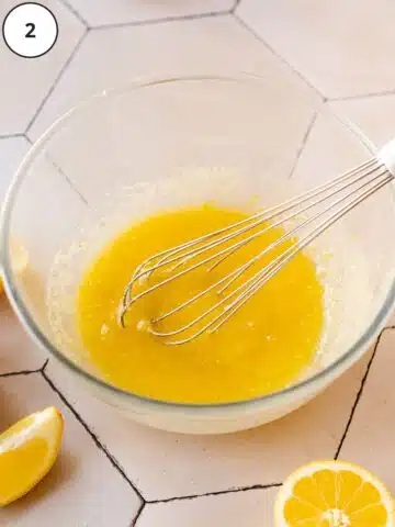 melted vegan butter, sugar, lemon zest and vanilla whisked together in a bowl.