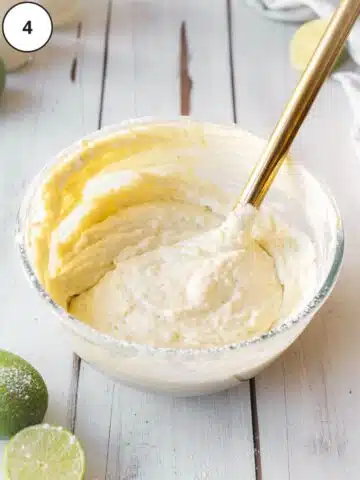 Key lime pound cake batter after folding in the dry ingredients.