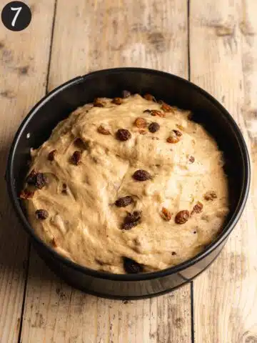 barmbrack in a springform pan before going into the oven.