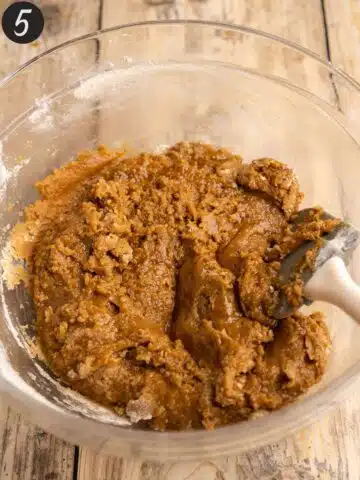 Dry ingredients added to the vegan browned butter cookie dough.