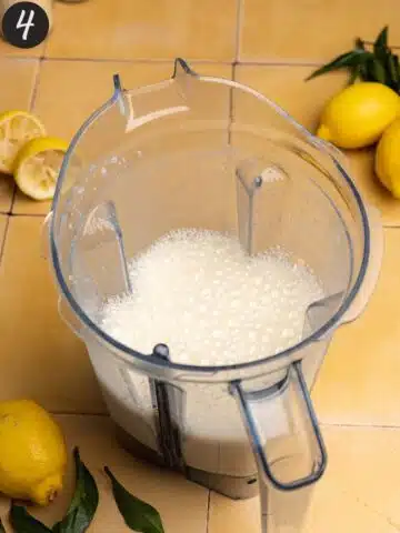 lemon meringue pie filling blended in a blender jug.