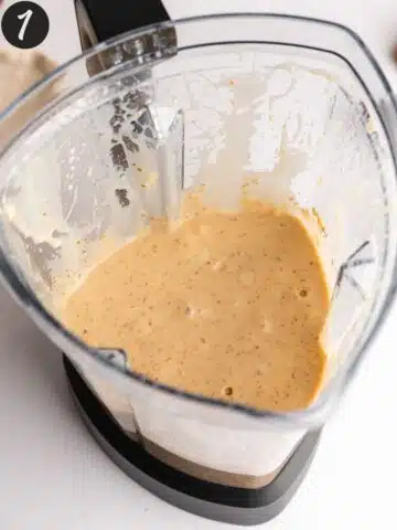 wet ingredients for date muffins mixed in a blender jug.