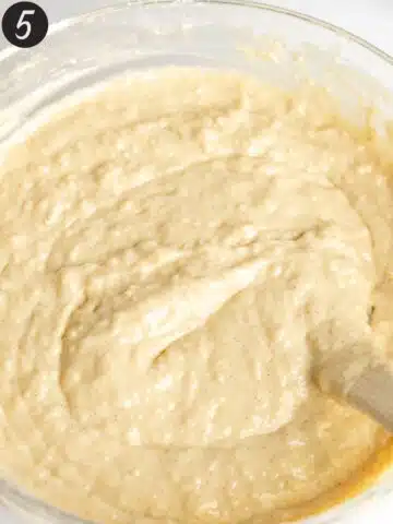 vanilla cake batter in a mixing bowl.